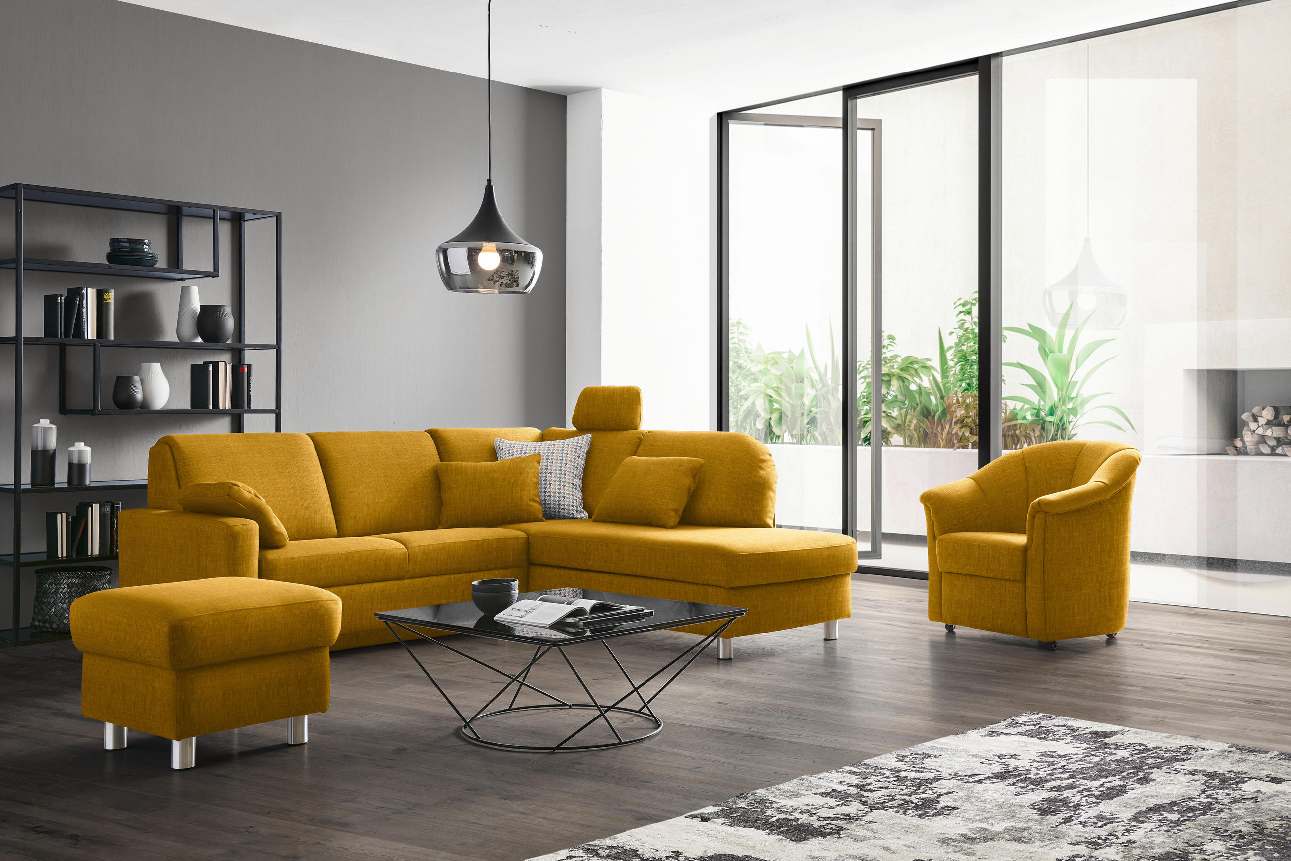 ECKSOFA in Chenille Gelb  227/208 cm  - Gelb/Alufarben, KONVENTIONELL, Textil/Metall (227/208cm) - Sedda