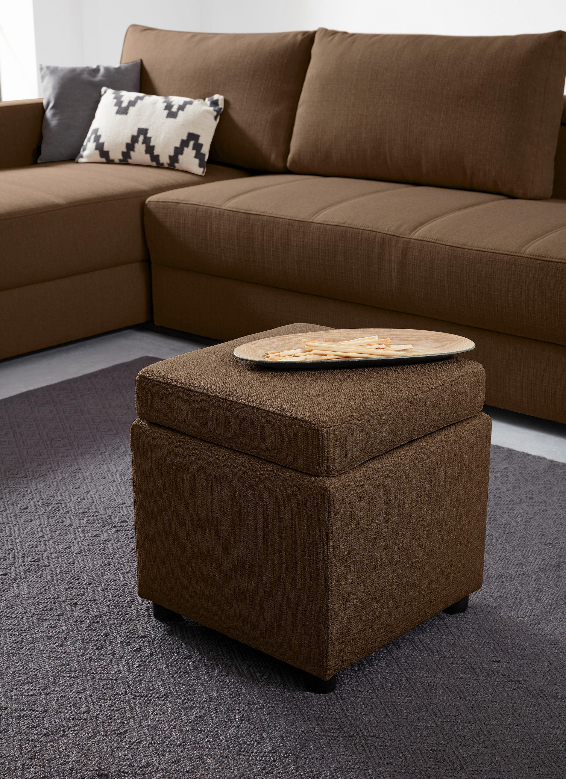 HOCKER Webstoff Dunkelbraun  - Dunkelbraun/Schwarz, Design, Kunststoff/Textil (45/47/45cm) - LOOKS by W.Joop