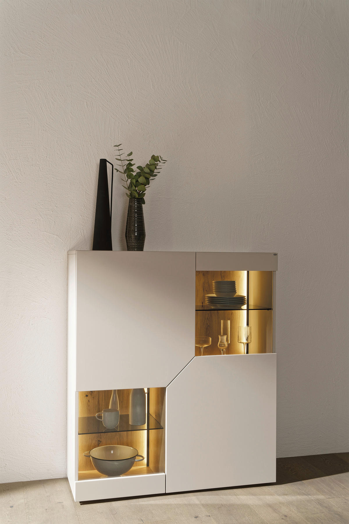 HIGHBOARD Taupe, Wildeiche  112/130/43 cm  - Taupe/Wildeiche, Design, Glas/Holz (112/130/43cm) - Voglauer