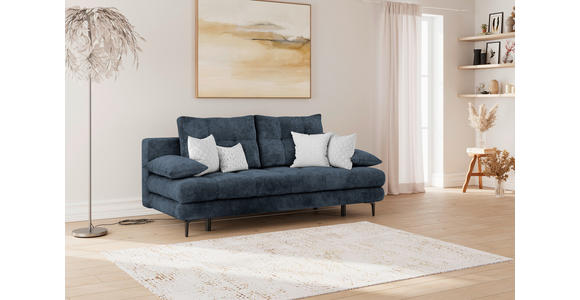 SCHLAFSOFA Chenille Dunkelblau  inkl. Rückenkissen, Armlehnenkissen, Bettkasten, Schlaffunktion, Rücken echt  - Schwarz/Dunkelblau, KONVENTIONELL, Textil/Metall (203/94/96cm) - Carryhome