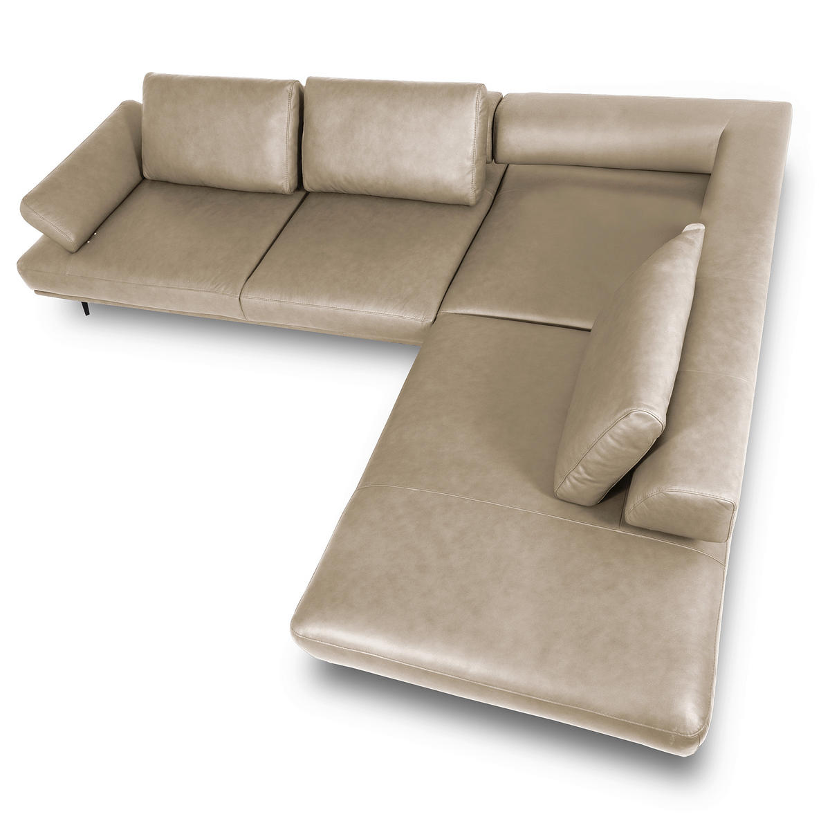 ECKSOFA Creme Echtleder  - Creme/Schwarz, Design, Leder/Metall (306/237cm) - Livetastic