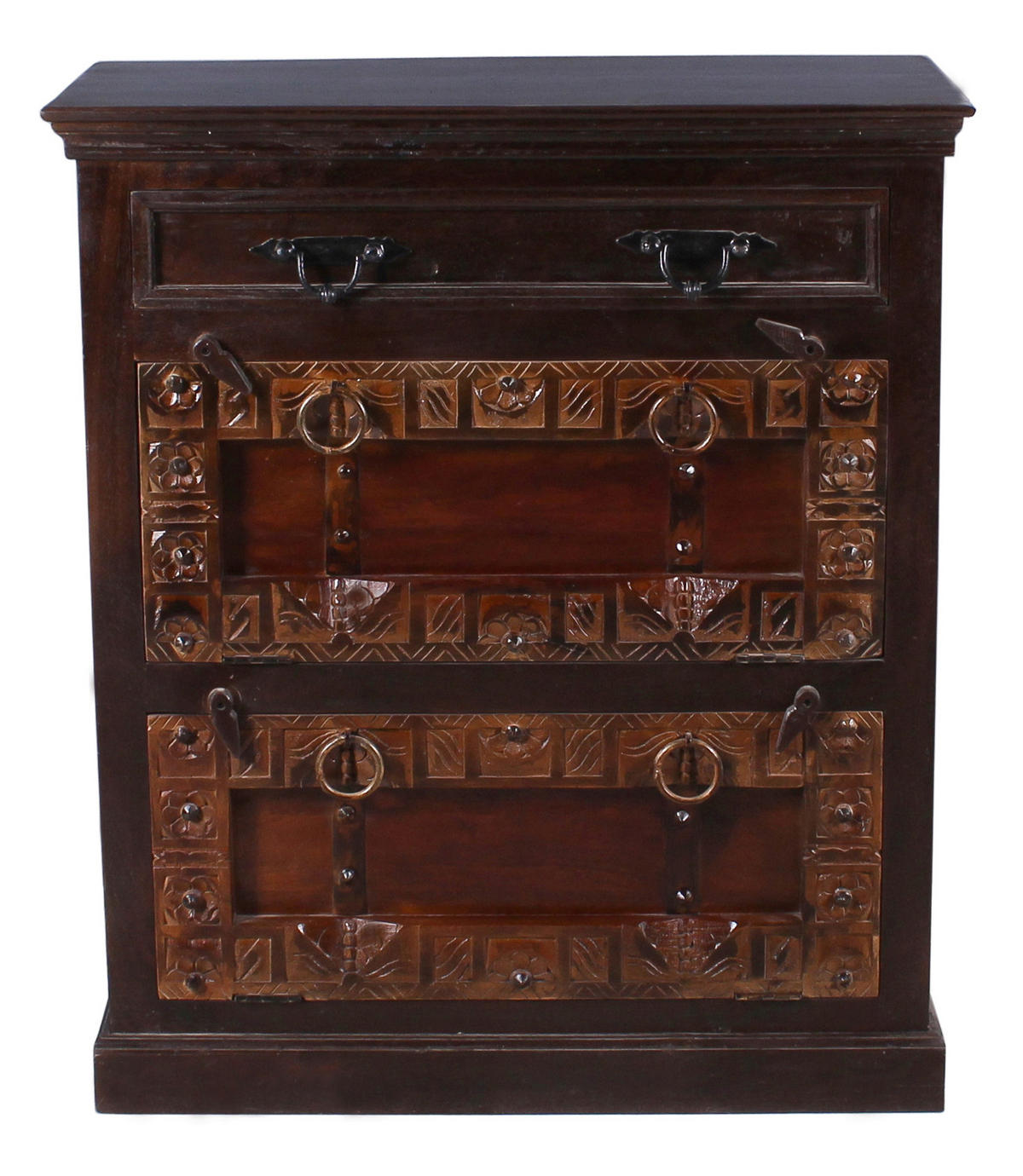 SCHUHSCHRANK Altholz massiv Braun  - Messingfarben/Braun, Design, Holz/Metall (85/90/40cm) - MID.YOU