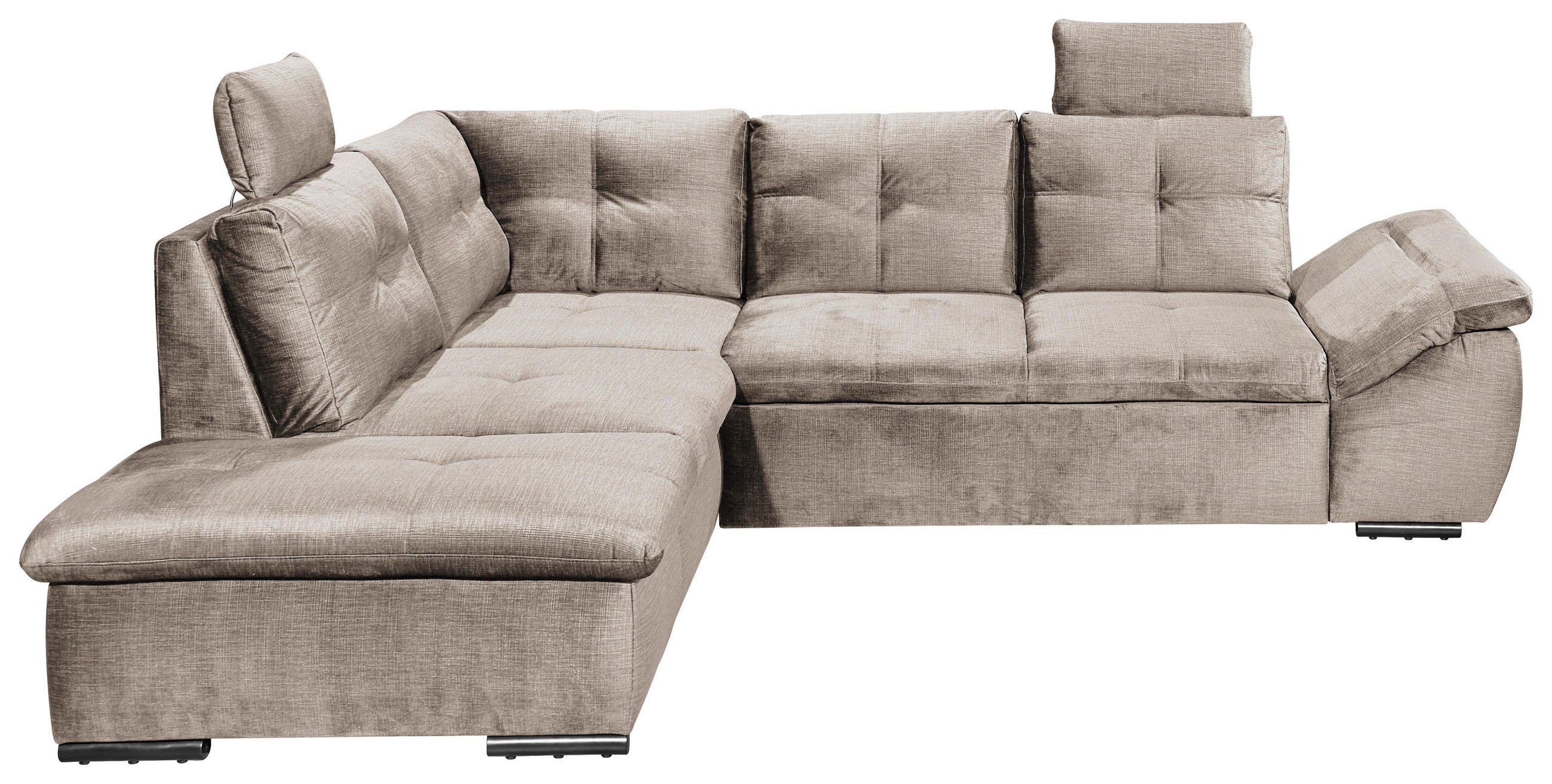 ECKSOFA in Mikrovelours Creme  - Creme/Schwarz, KONVENTIONELL, Kunststoff/Textil (217/265cm) - Carryhome