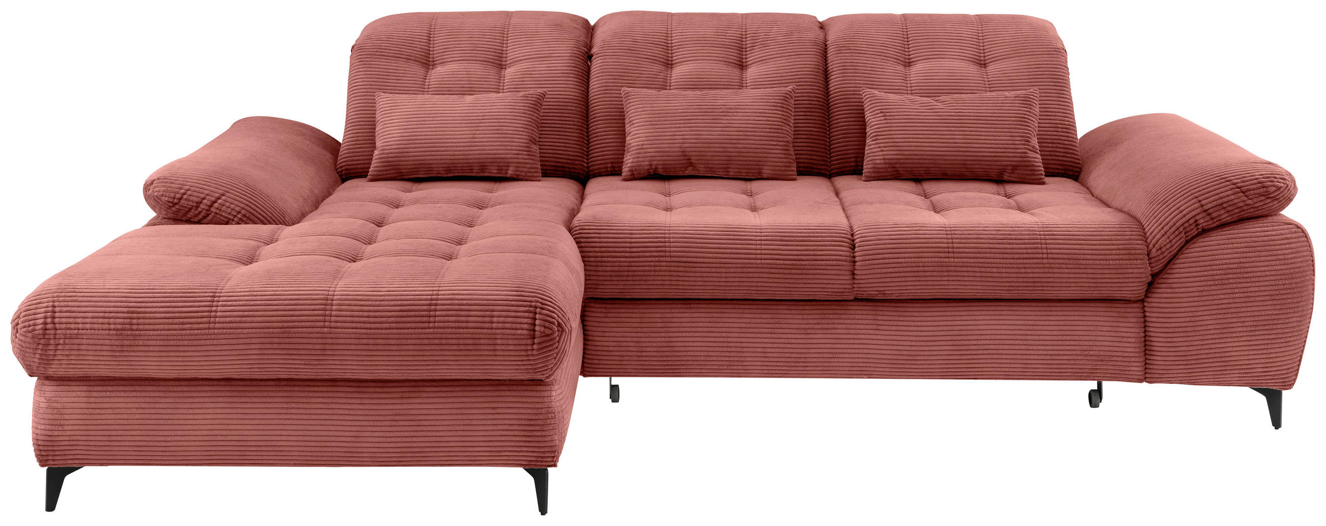 ECKSCHLAFSOFA in Cord Koralle  - Koralle/Schwarz, Modern, Textil/Metall (189/273cm) - Livetastic