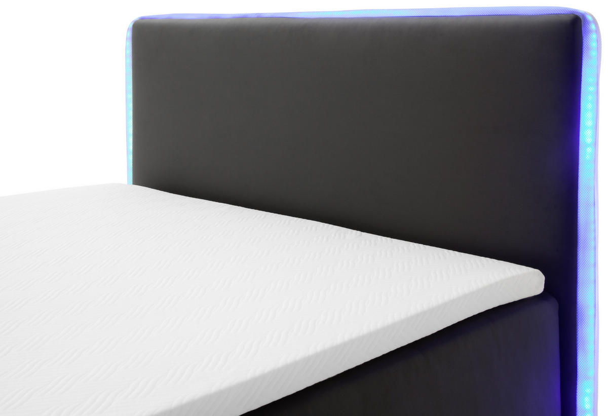 BOXSPRINGBETT 140/200 cm  in Schwarz  - Silberfarben/Schwarz, MODERN, Kunststoff/Textil (140/200cm) - Livetastic