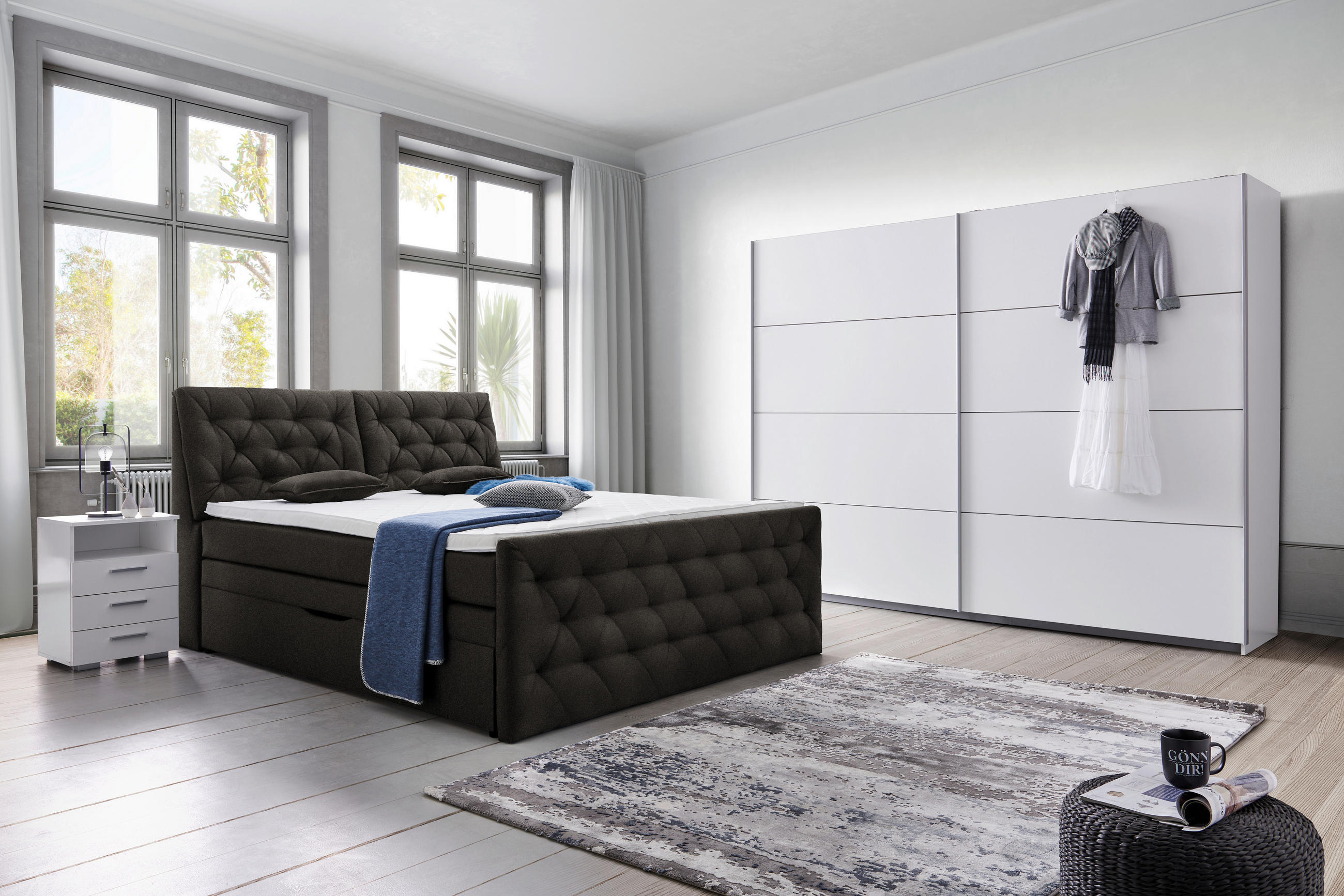 BOXSPRINGBETT 180/200 cm  in Dunkelbraun  - Dunkelbraun/Schwarz, Konventionell, Kunststoff/Textil (180/200cm) - Carryhome