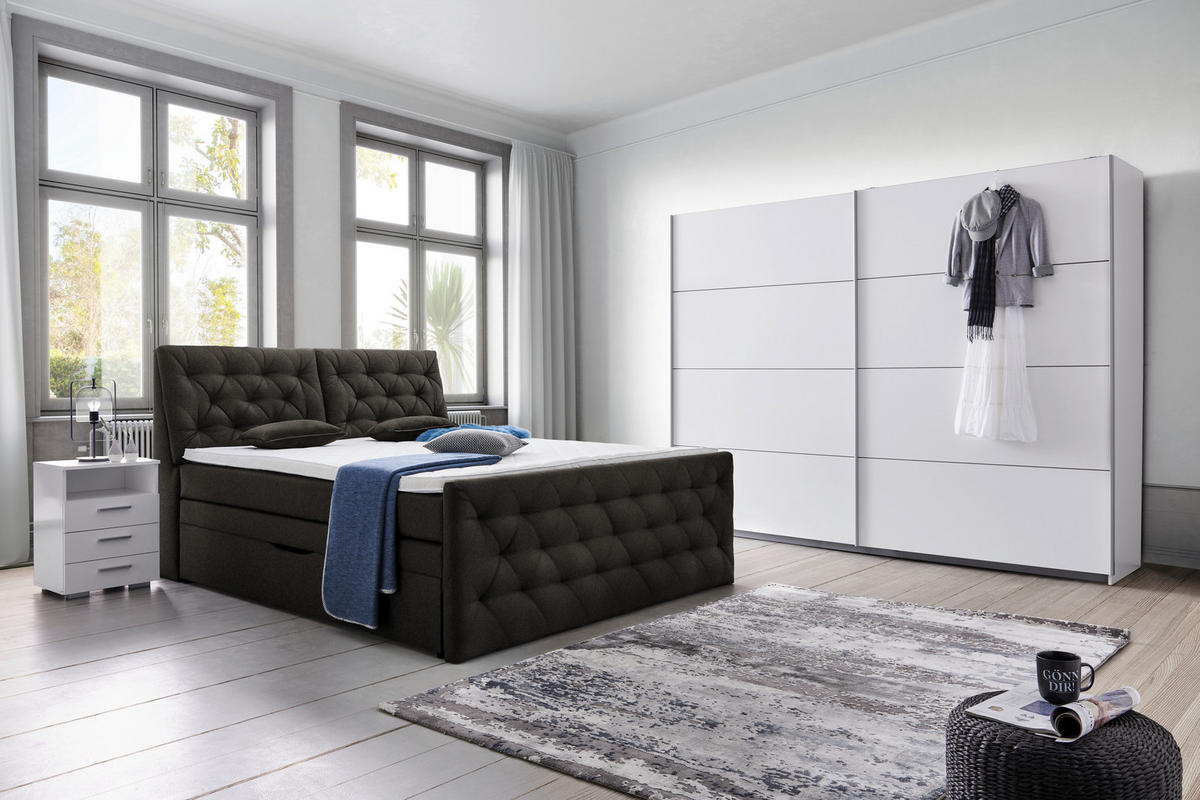 BOXSPRINGBETT 180/200 cm  in Dunkelbraun  - Dunkelbraun/Schwarz, Konventionell, Kunststoff/Textil (180/200cm) - Carryhome