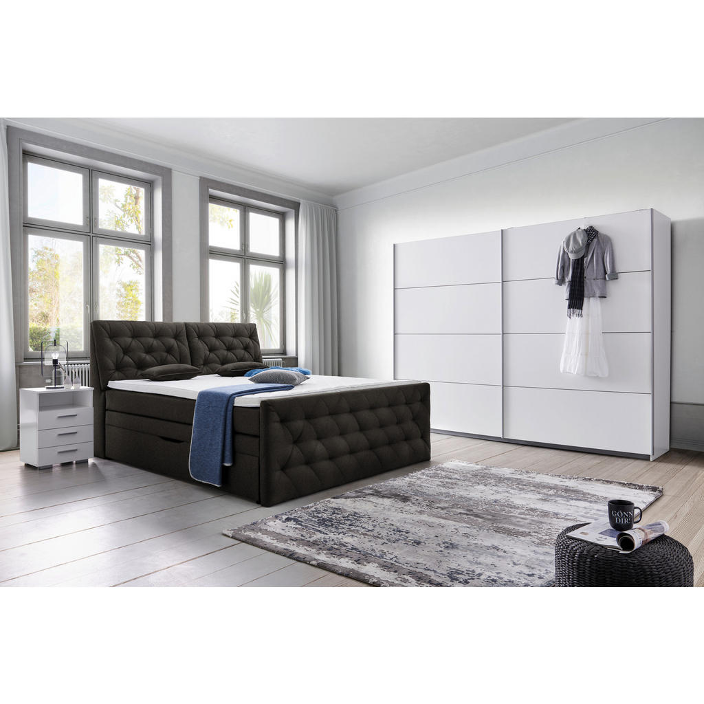 Thumbnail - Carryhome Boxspringbett, Dunkelbraun, Textil, H2, Höhe ca. 16 cm, 160x200 cm, Bettkasten, gepolstertes Kopfteil, Federke...