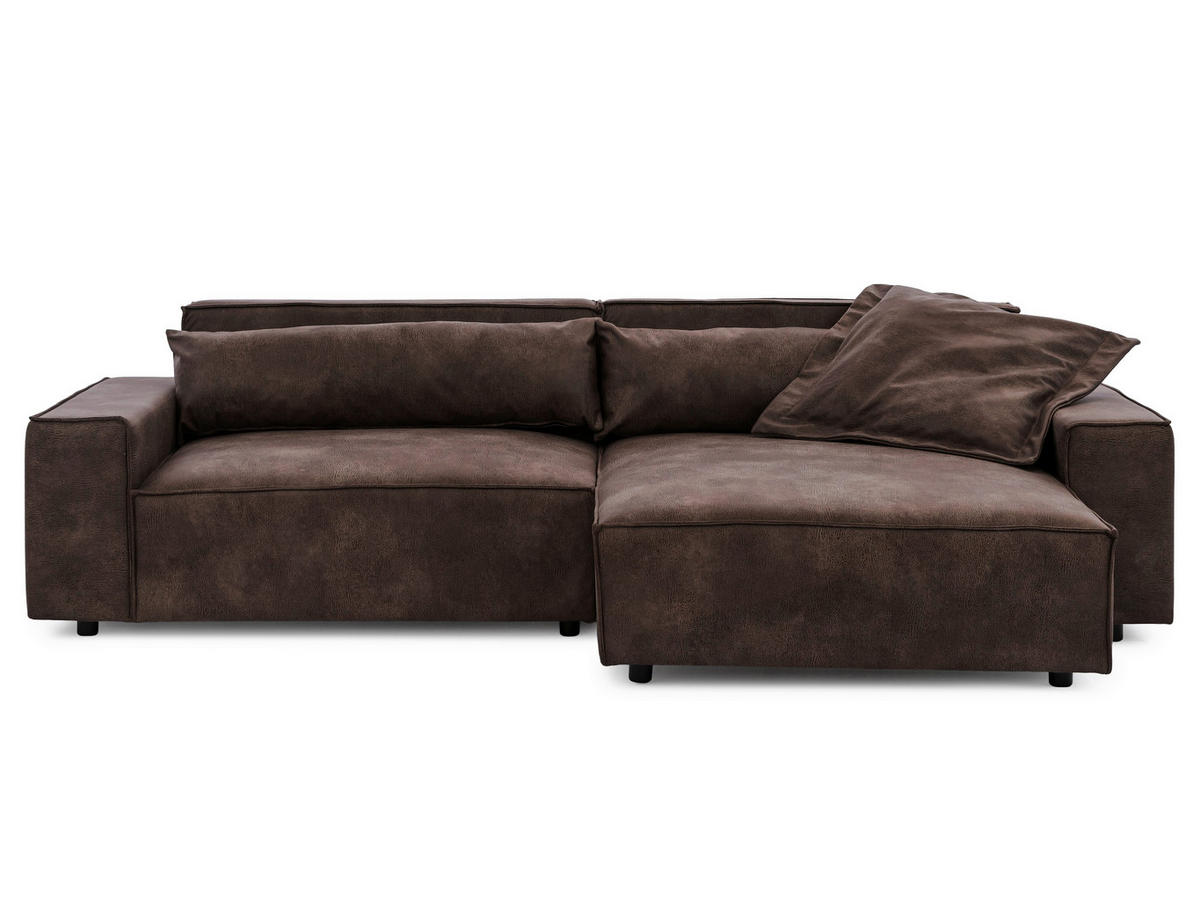 ECKSOFA Curduroy in Lederlook Dunkelbraun Rückenkissen  251/142 cm  - Dunkelbraun/Schwarz, Design, Kunststoff/Textil (251/142cm) - P & B
