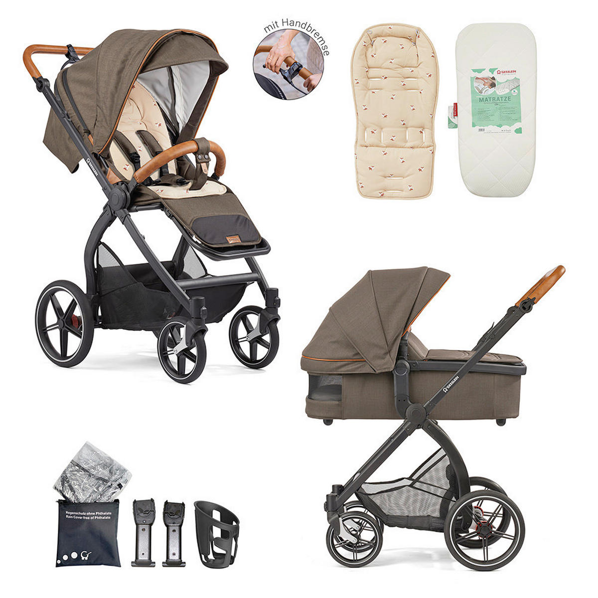 KOMBIKINDERWAGEN  FX4 Swing Set mit Handbremse  Mokka  - Beige/Schwarz, Basics, Textil (100/55/130cm) - Gesslein