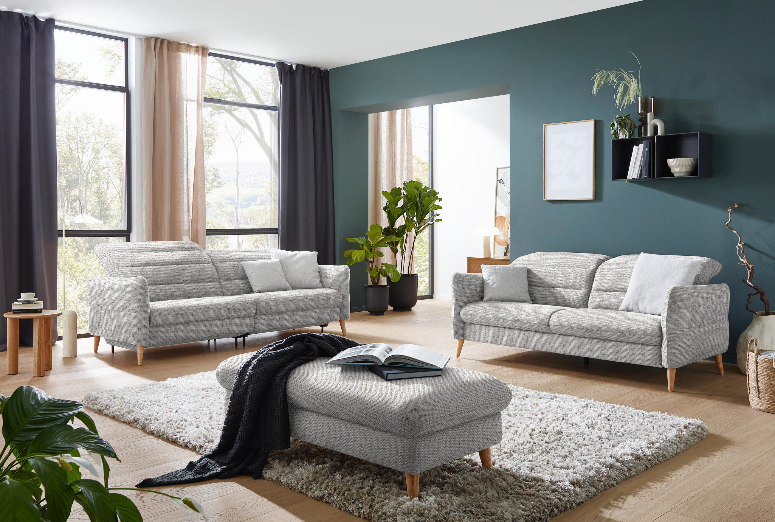 2-SITZER-SOFA in Webstoff Ecru  - Ecru/Eiche Bianco, Design, Holz/Textil (192-220/85-106/98-112cm) - Dieter Knoll