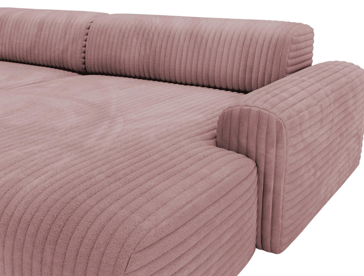 ECKSOFA in Cord Altrosa  - Schwarz/Altrosa, Design, Kunststoff/Textil (292/178cm) - Livetastic
