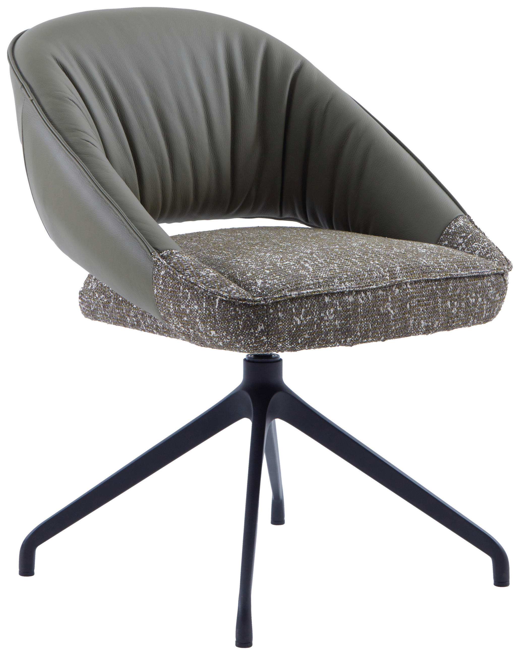 ARMLEHNSTUHL  Sitzfläche 360° drehbar, automatische Rückholfunktion Webstoff Echtleder  - Schwarz/Graugrün, Design, Leder/Textil (61/81/66cm) - Dieter Knoll