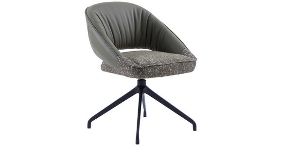 ARMLEHNSTUHL  Sitzfläche 360° drehbar, automatische Rückholfunktion Webstoff Echtleder  - Schwarz/Graugrün, Design, Leder/Textil (61/81/66cm) - Dieter Knoll
