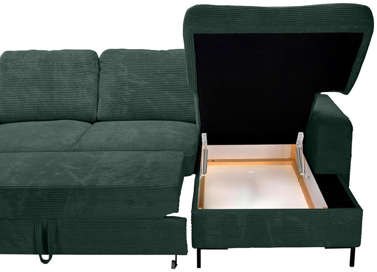 WOHNLANDSCHAFT Dunkelgrün Cord  - Dunkelgrün/Schwarz, KONVENTIONELL, Textil/Metall (197/303/148cm) - Carryhome