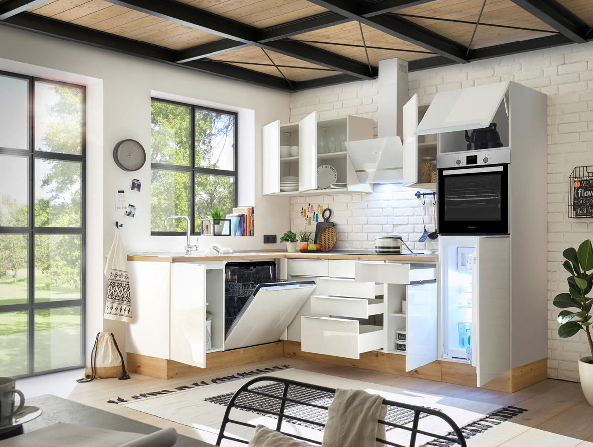 HÖRNKÖK 280/170 cm  i vit, vit högglans  - vit/aluminiumfärg, Lifestyle, trämaterial/plast (280/170cm) - Respekta