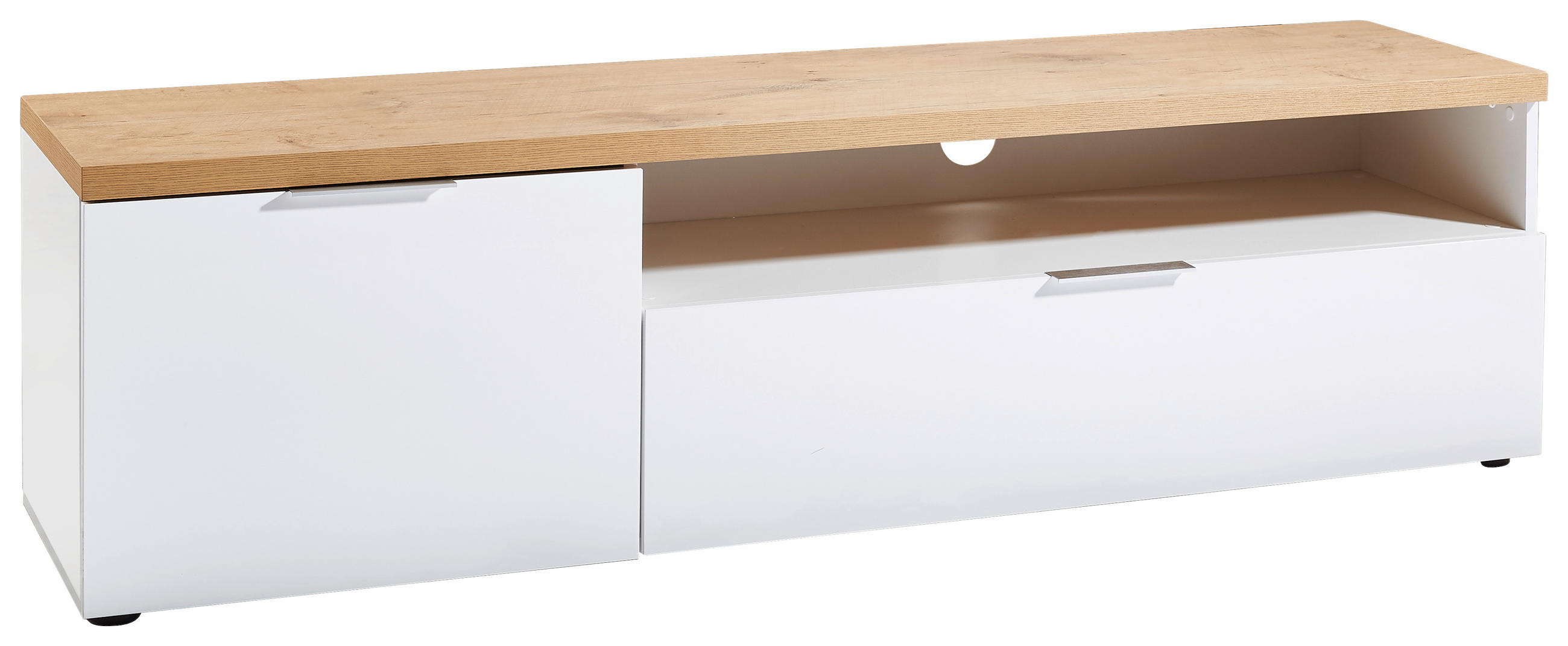 LOWBOARD Weiß, Eichefarben - Eichefarben/Alufarben, Design (180/49/43cm) - Xora