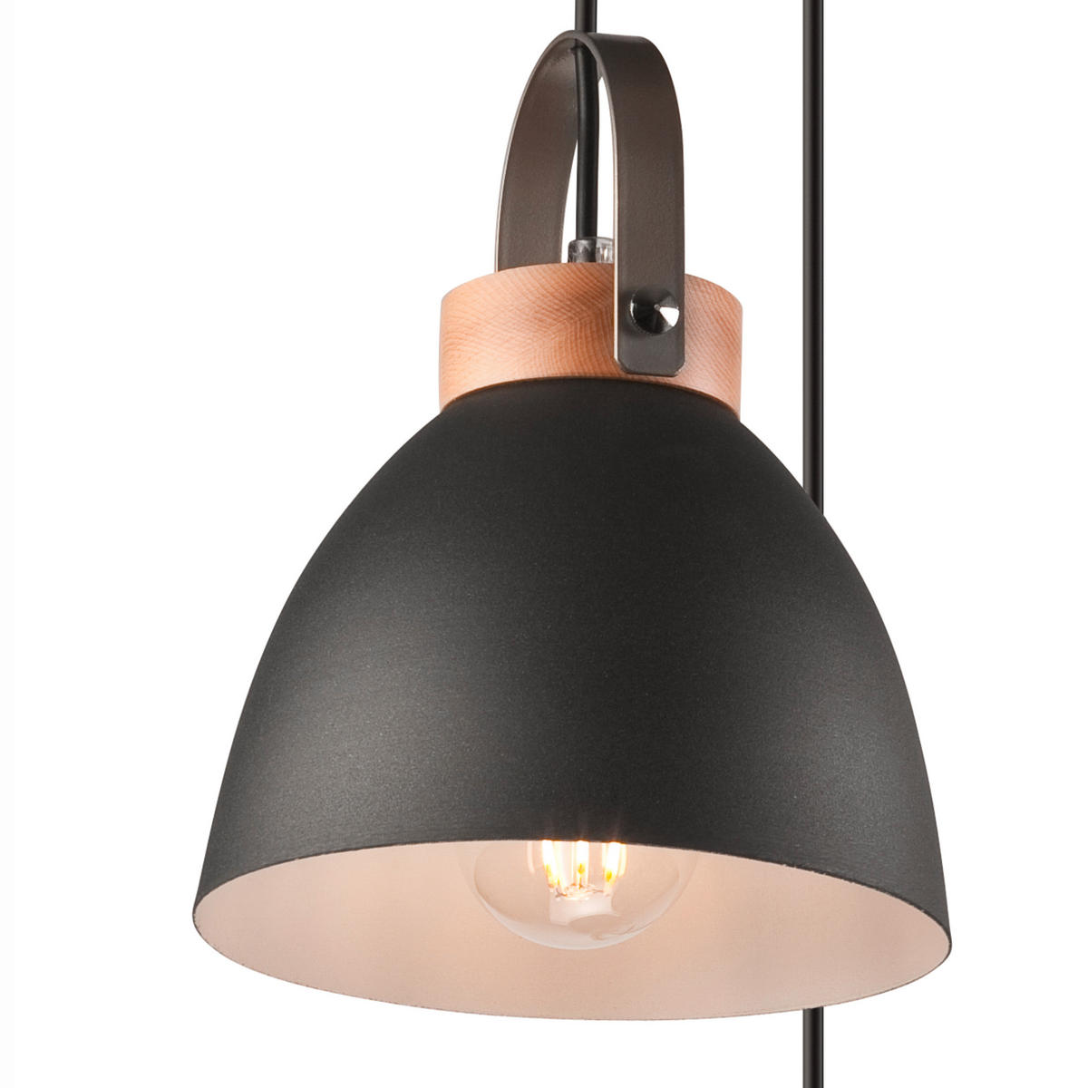 PENDELLEUCHTE DANIELLE 37/79 cm   - Graphitfarben, KONVENTIONELL, Holz/Metall (37/79cm)