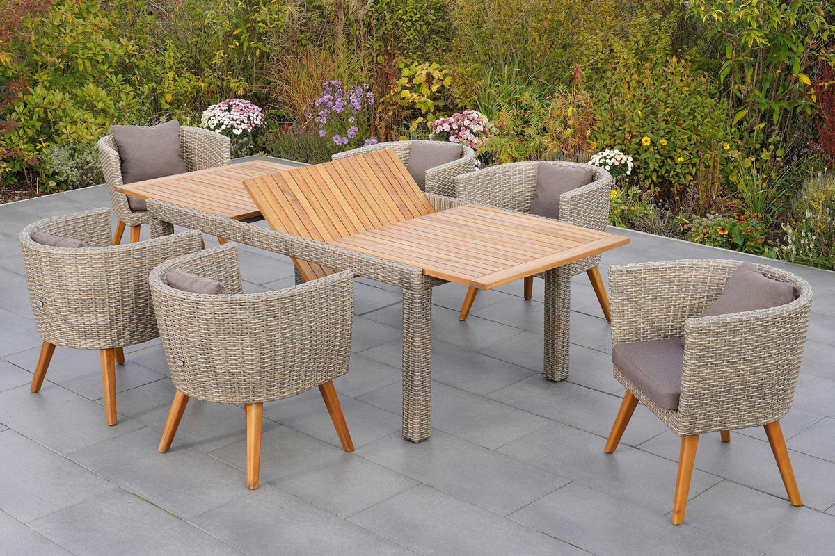 GARTENTISCHGRUPPE AkazieHartholz Aluminium  - Beige/Braun, KONVENTIONELL, Holz/Kunststoff - Gardenson