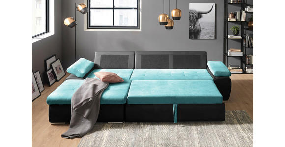 ECKSOFA in Flachgewebe Schwarz, Türkis 175/271 cm - Türkis/Schwarz, Design, Kunststoff/Textil (175/271cm) - Xora