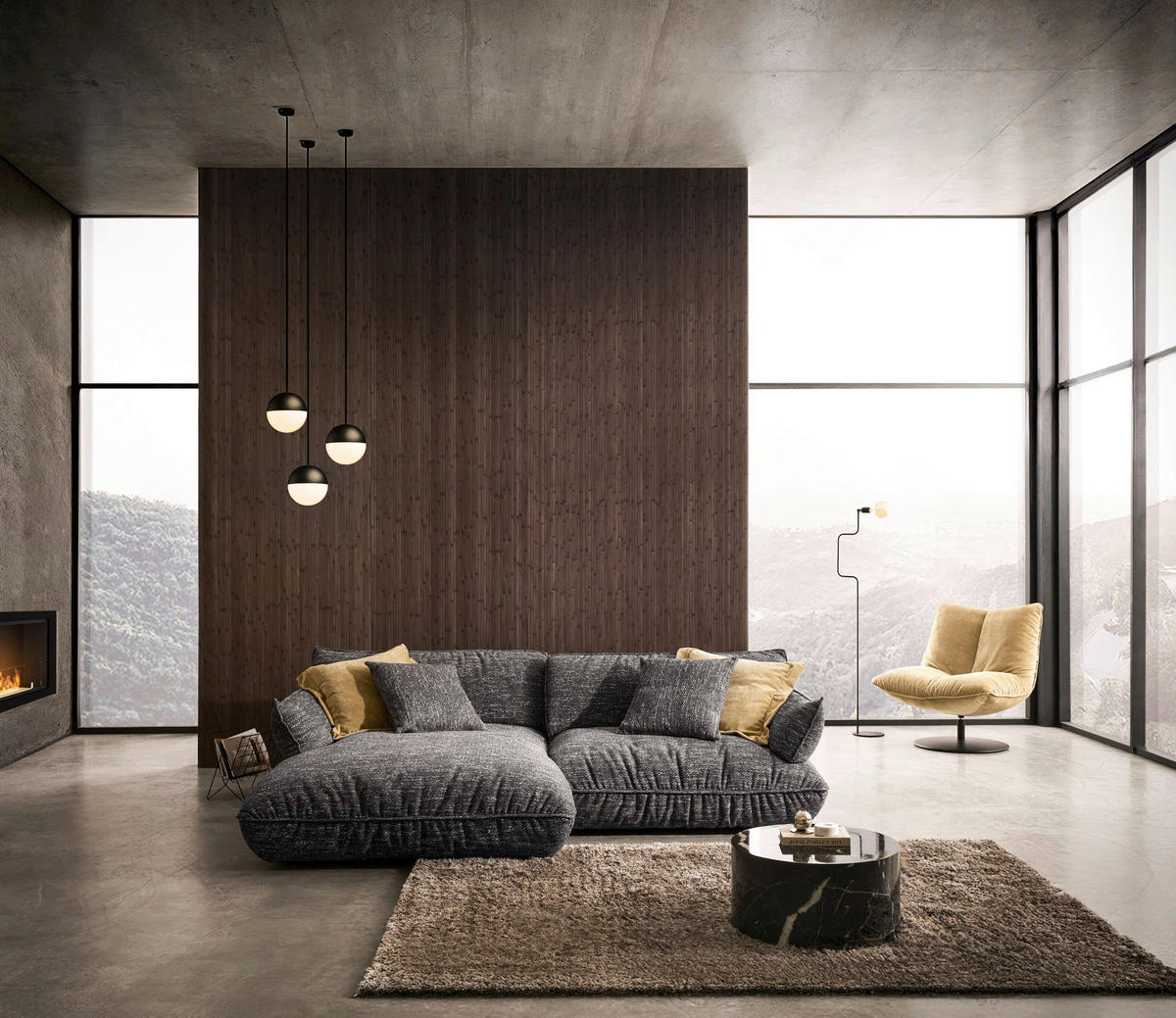ECKSOFA in Flachgewebe Graubraun  - Graubraun/Schwarz, Design, Kunststoff/Textil (185/264cm) - Emilio Belluti