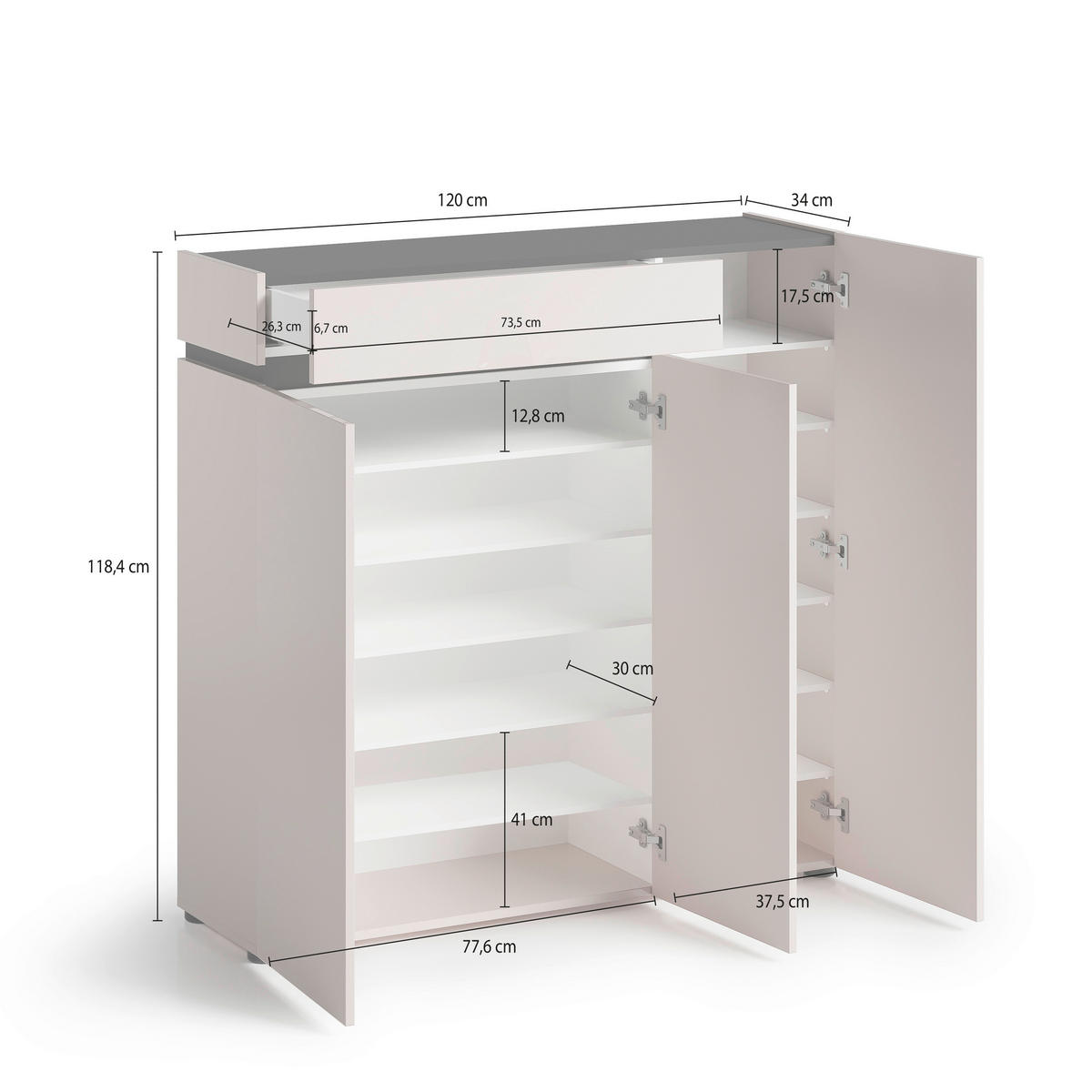 SCHUHSCHRANK Anthrazit, Kaschmir  - Kaschmir/Anthrazit, Design, Holzwerkstoff/Kunststoff (120/118/34cm) - Voleo