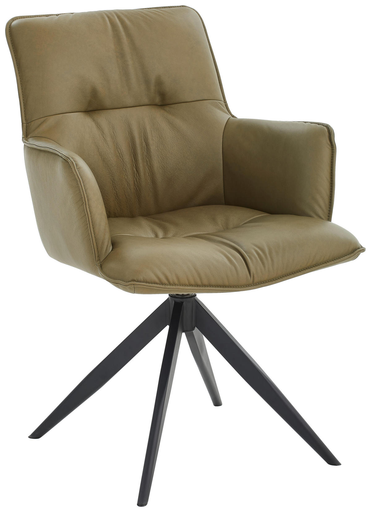ARMLEHNSTUHL drehbar  in Eisen Echtleder pigmentiert  - Schwarz/Olivgrün, Design, Leder/Metall (59/89/63cm) - Dieter Knoll