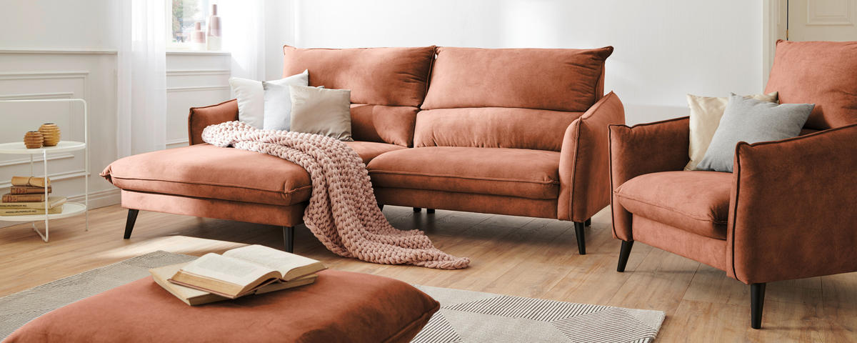 ECKSOFA Rostfarben Velours  - Rostfarben/Schwarz, Design, Holz/Textil (170/238cm) - Carryhome