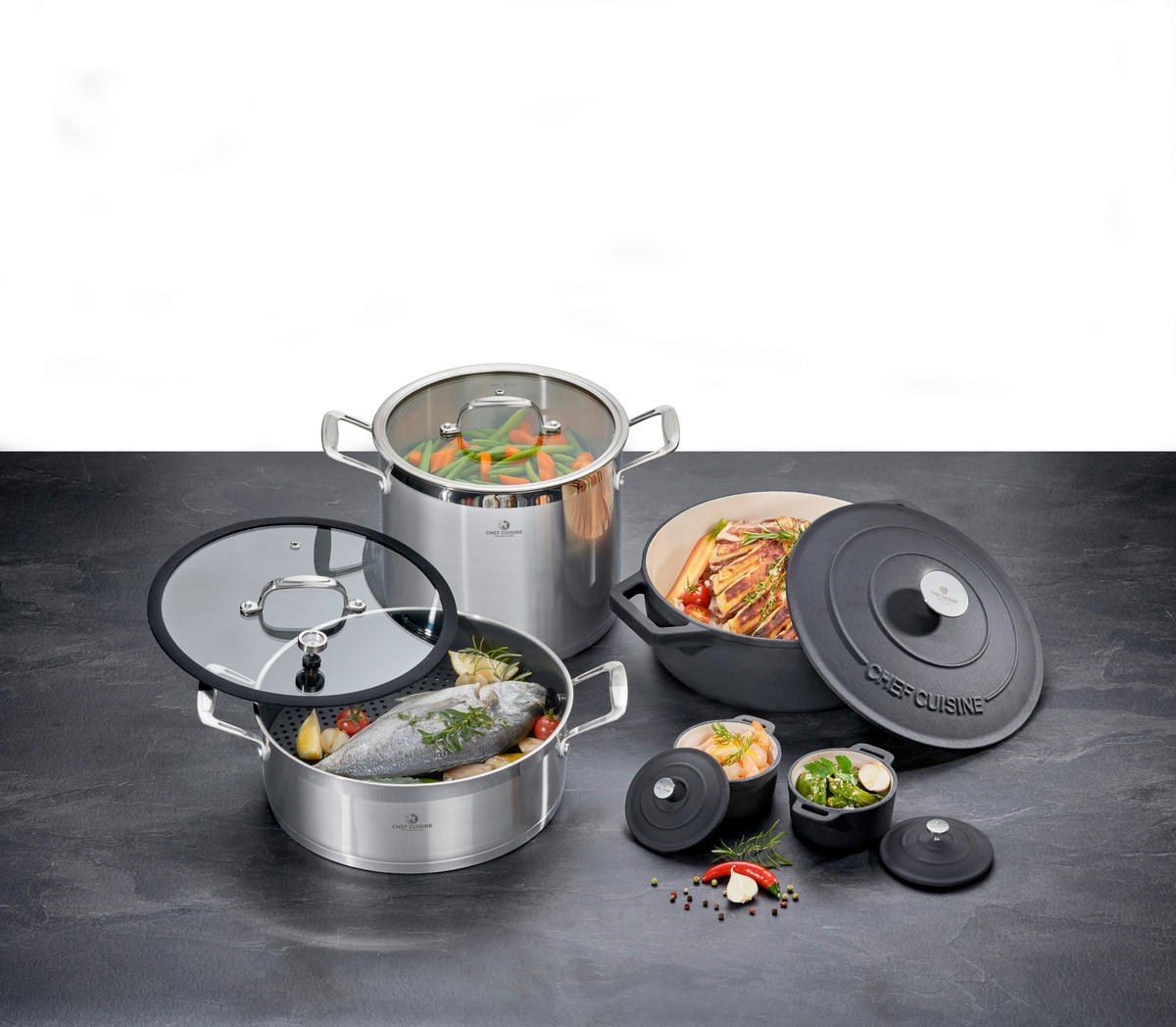 GEMÜSETOPF 9 L  - Edelstahlfarben/Transparent, Basics, Glas/Metall (24cm) - CHEF CUISINE