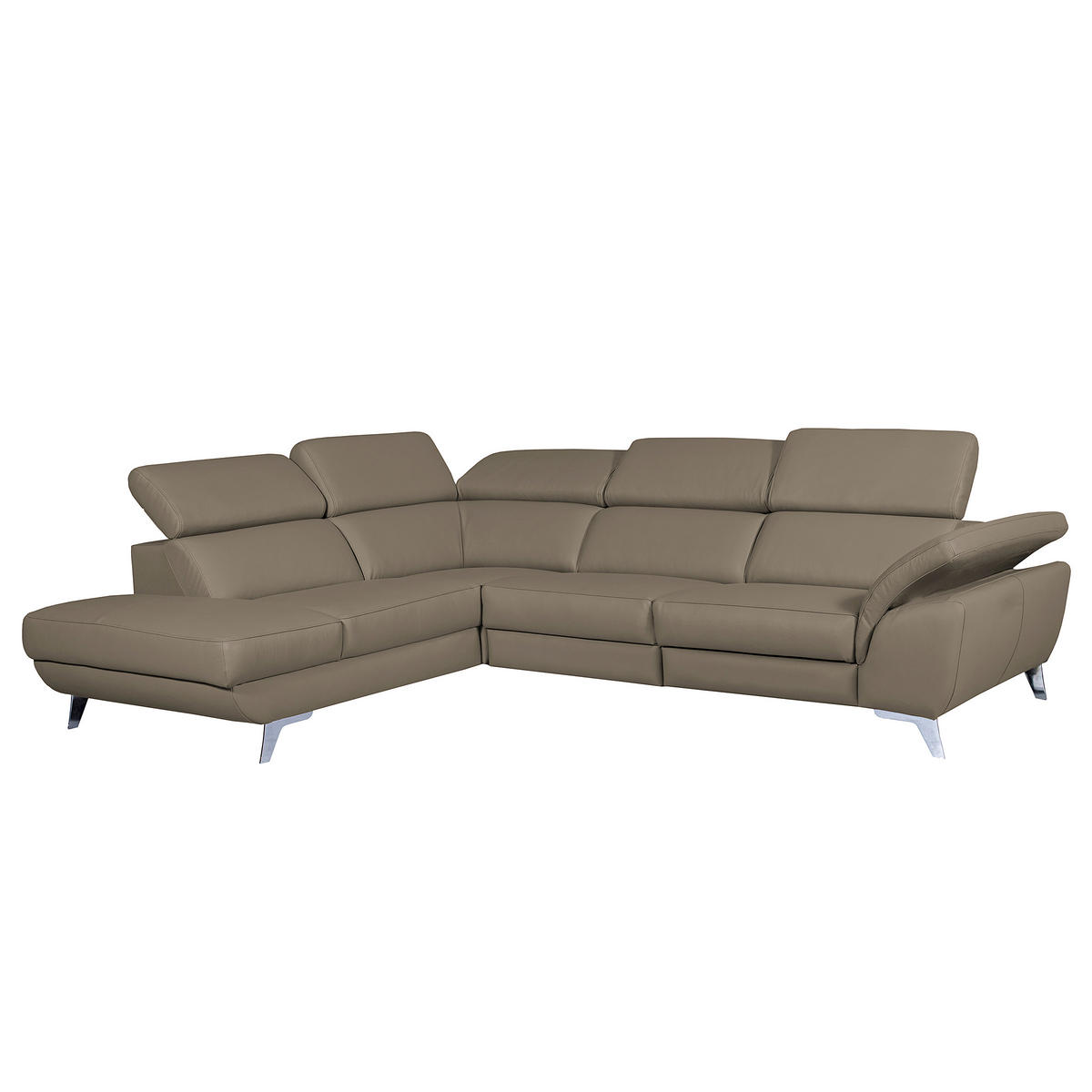 ECKSOFA Echtleder Taupe  - Taupe/Silberfarben, Design, Leder/Metall (228/283cm) - Livetastic