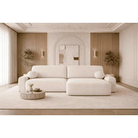 ECKSOFA OVAL Elfenbein Bouclé Rückenkissen, Schlaffunktion, Rücken echt, Stauraum  - Elfenbein/Schwarz, Design, Kunststoff/Textil (268/110cm) - MID.YOU