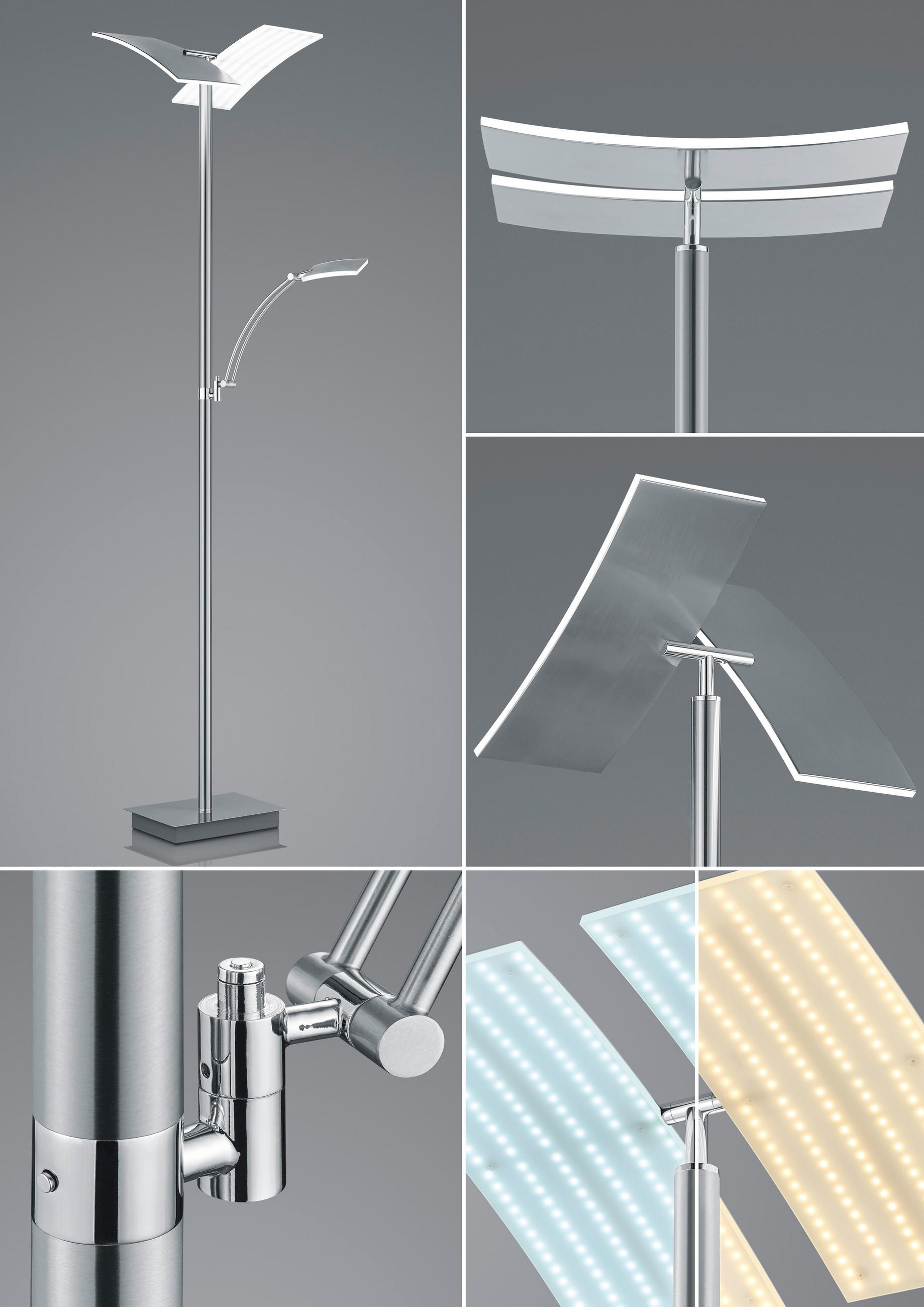 LED-STEHLEUCHTE 50/185 cm    - Nickelfarben, Design, Metall (50/185cm) - Hell