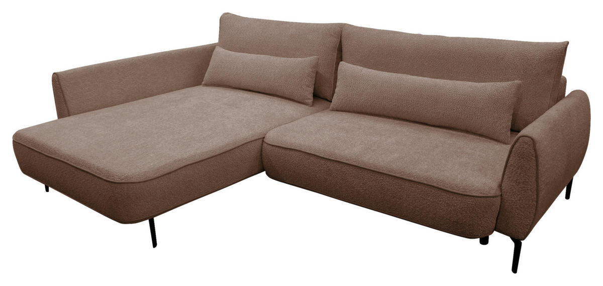 ECKSOFA in Bouclé Braun  - Creme/Schwarz, Design, Textil/Metall (204/273cm) - MID.YOU