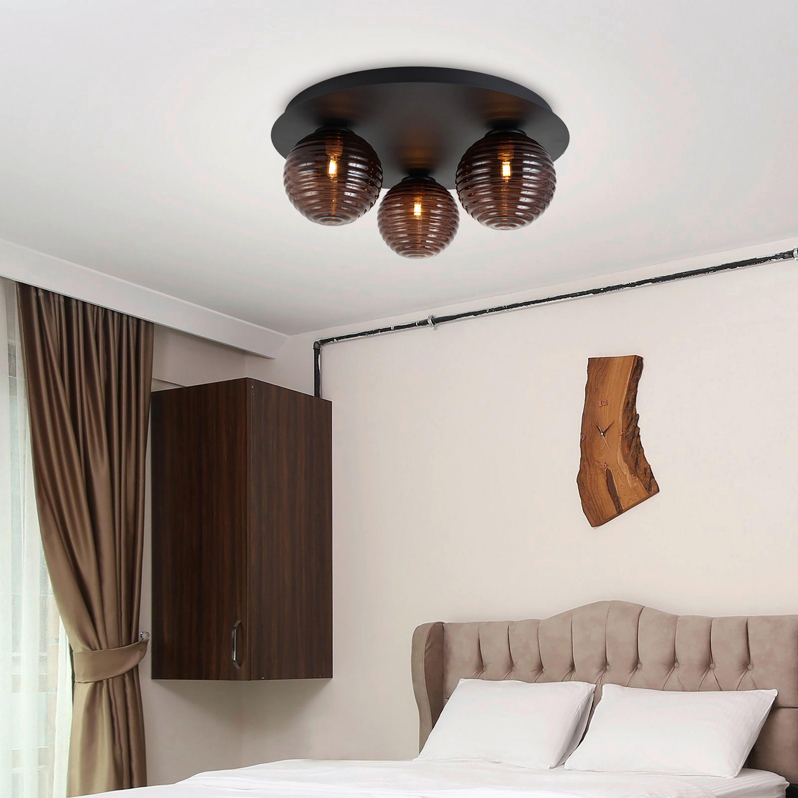 Thumbnail - Novel Deckenleuchte, Braun, Schwarz, Metall, Glas, rund,rund, 15 cm, RoHS, CE, Lampen & Leuchten, Innenbeleuchtung, Deck...