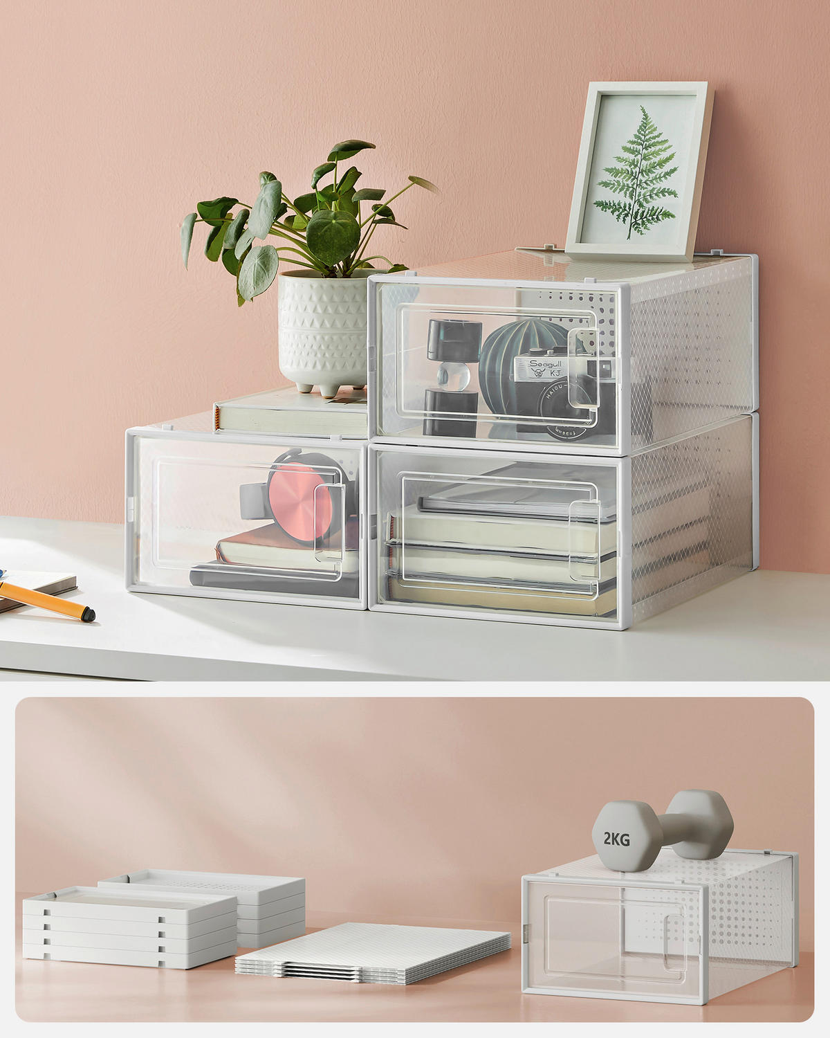 SCHUHBOX 33,5/14,3/23,2 cm  - Transparent/Weiß, Trend, Kunststoff (33,5/14,3/23,2cm) - Boxxx