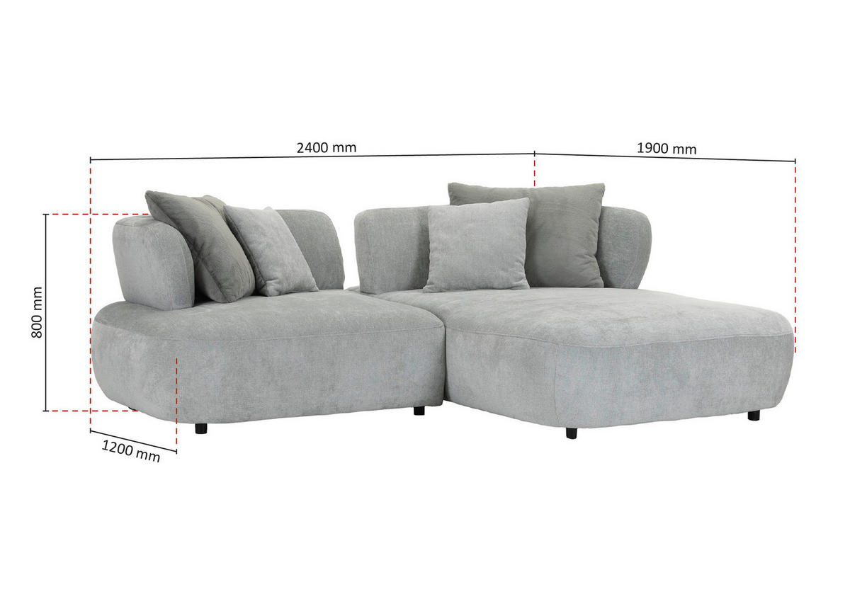 ECKSOFA Mintgrün Flachgewebe Zierkissen, Rückenkissen, Rücken echt, Sitztiefenverstellung  - Salbeigrün/Schwarz, MODERN, Kunststoff/Textil (240/190cm) - Ambia Home