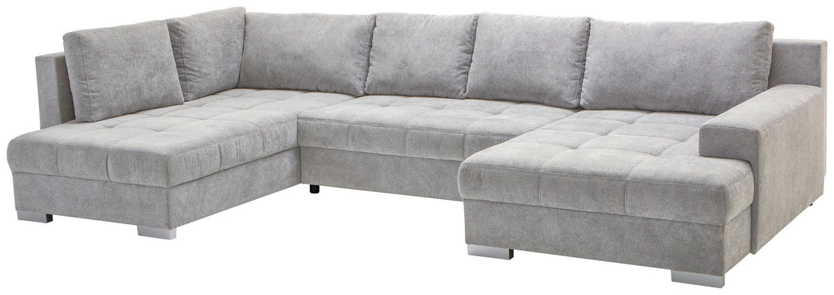 WOHNLANDSCHAFT Silberfarben Velours  - Chromfarben/Silberfarben, KONVENTIONELL, Kunststoff/Textil (198/363/170cm) - Hom`in