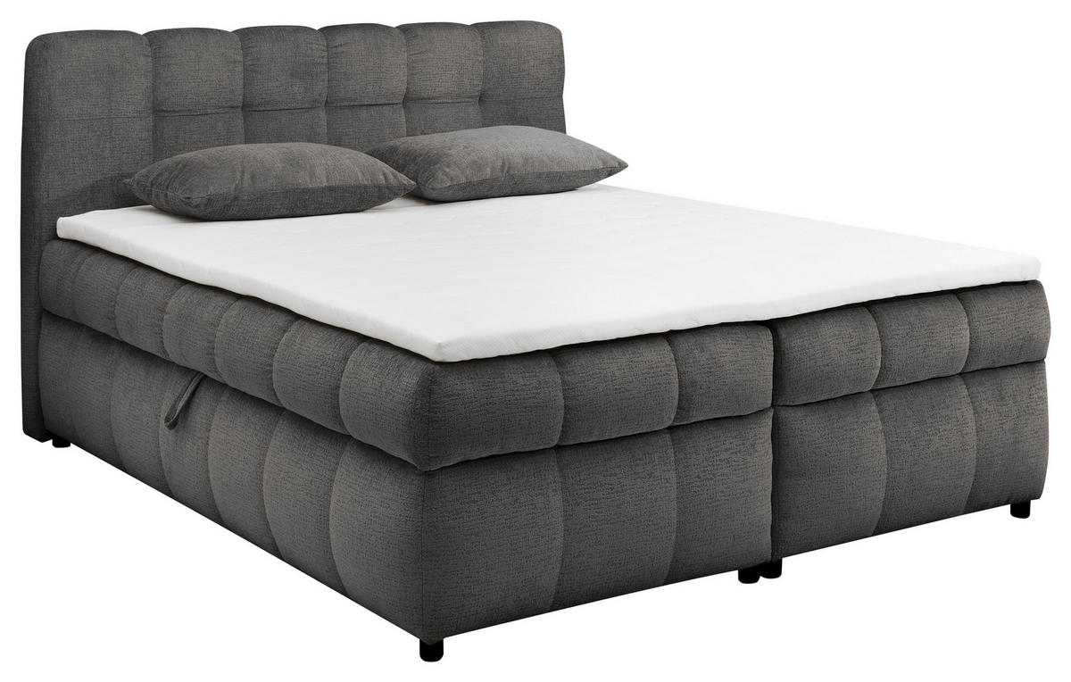 BOXBETT 180/200 cm,  in Dunkelgrau, Bettkasten, Topper, H2 + H2 = mittel  - Dunkelgrau/Schwarz, Design, Kunststoff/Textil (180/200cm) - Esposa