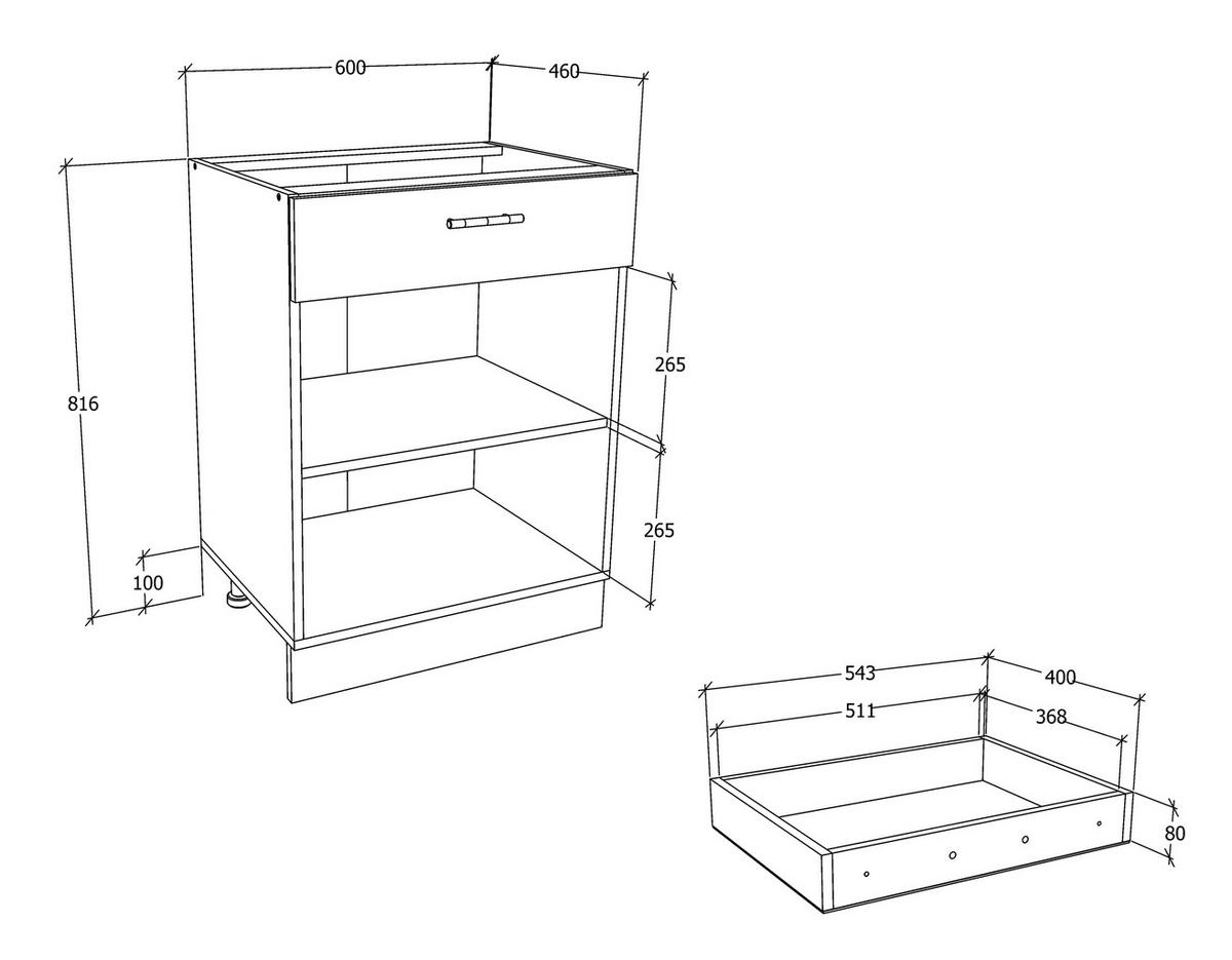 KÜCHENUNTERSCHRANK 60/82/46 cm  in Weiß  - Alufarben/Weiß, KONVENTIONELL, Holzwerkstoff/Metall (60/82/46cm) - MID.YOU