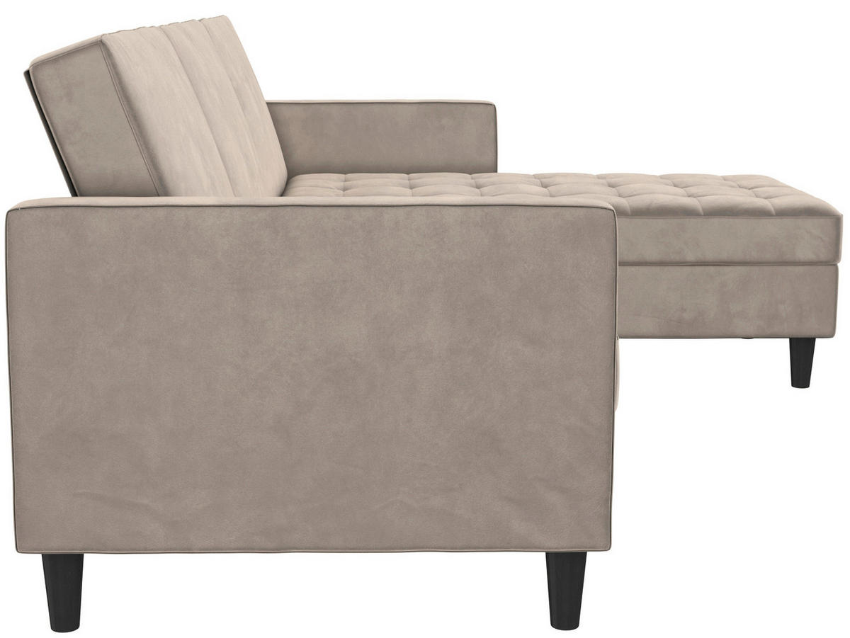 ECKSOFA PALERMO in Velours Taupe  - Taupe/Schwarz, Basics, Kunststoff/Textil (213/154cm) - Livetastic