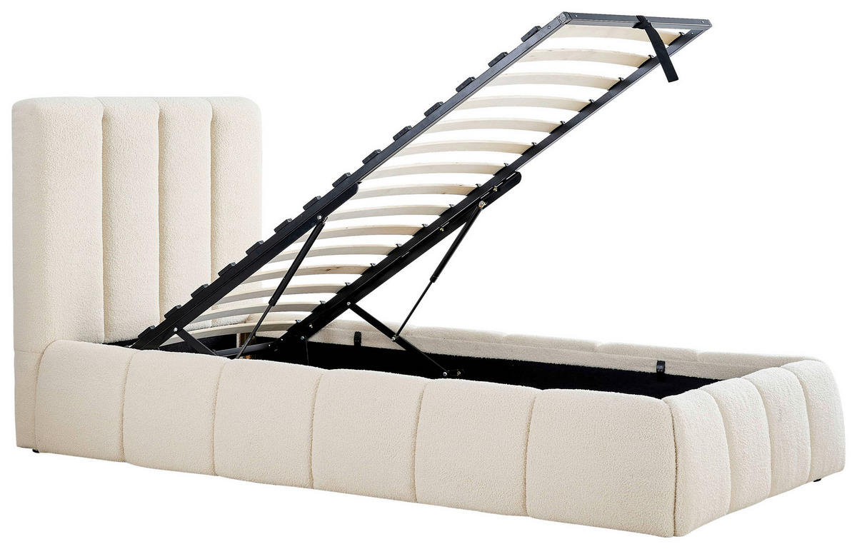 POLSTERBETT gepolstertes Kopfteil, Lattenrost, Bettkasten 90/200 cm  in Beige  - Beige/Schwarz, Design, Holz/Kunststoff (90/200cm) - Boxxx