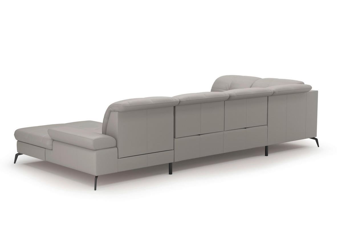 WOHNLANDSCHAFT in Echtleder Hellgrau  - Hellgrau/Schwarz, KONVENTIONELL, Leder/Metall (231/357/185cm) - Sit & More