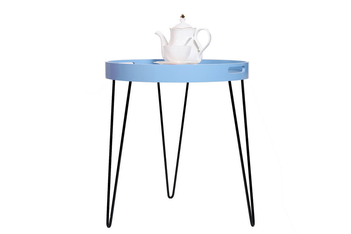 BEISTELLTISCH in Metall, Glas, Holzwerkstoff 50/50/40 cm  - Blau/Schwarz, Basics, Glas/Holzwerkstoff (50/50/40cm) - Kayoom