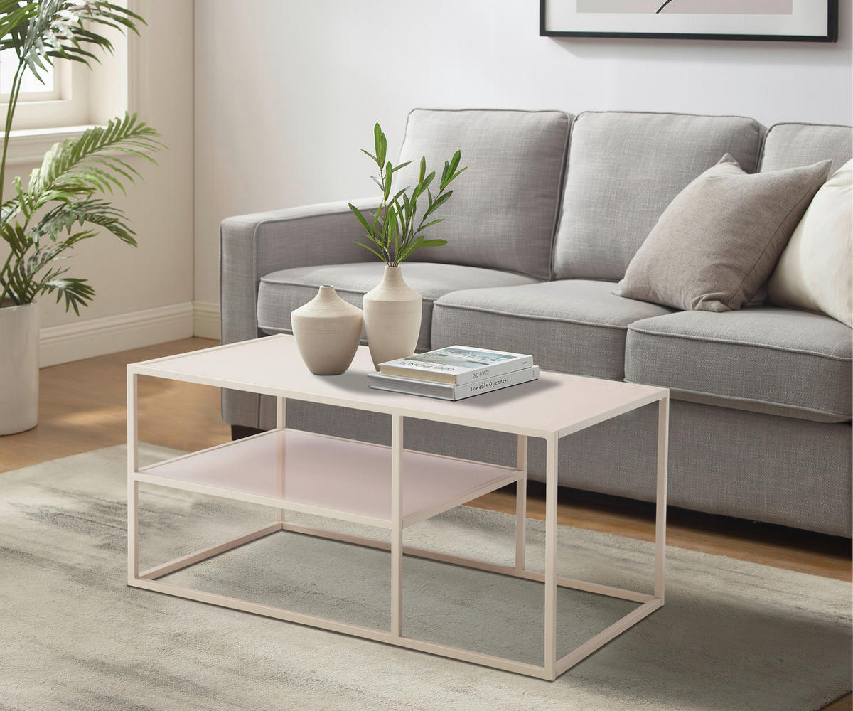 COUCHTISCH Kristallglas 90/60/45 cm rechteckig Creme  - Creme, Design, Glas/Metall (90/60/45cm) - Livetastic