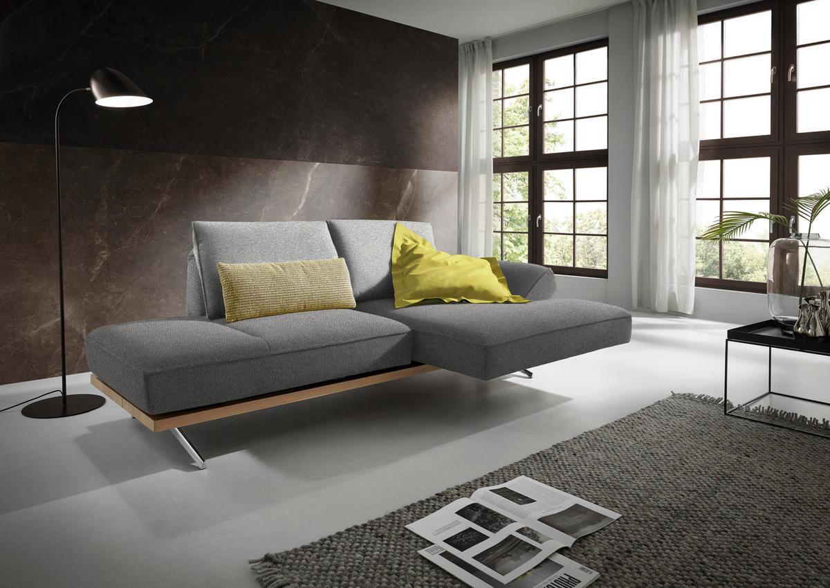 ECKSOFA in Flachgewebe Hellgrau  - Chromfarben/Hellgrau, Design, Holz/Textil (240/132cm) - Koinor