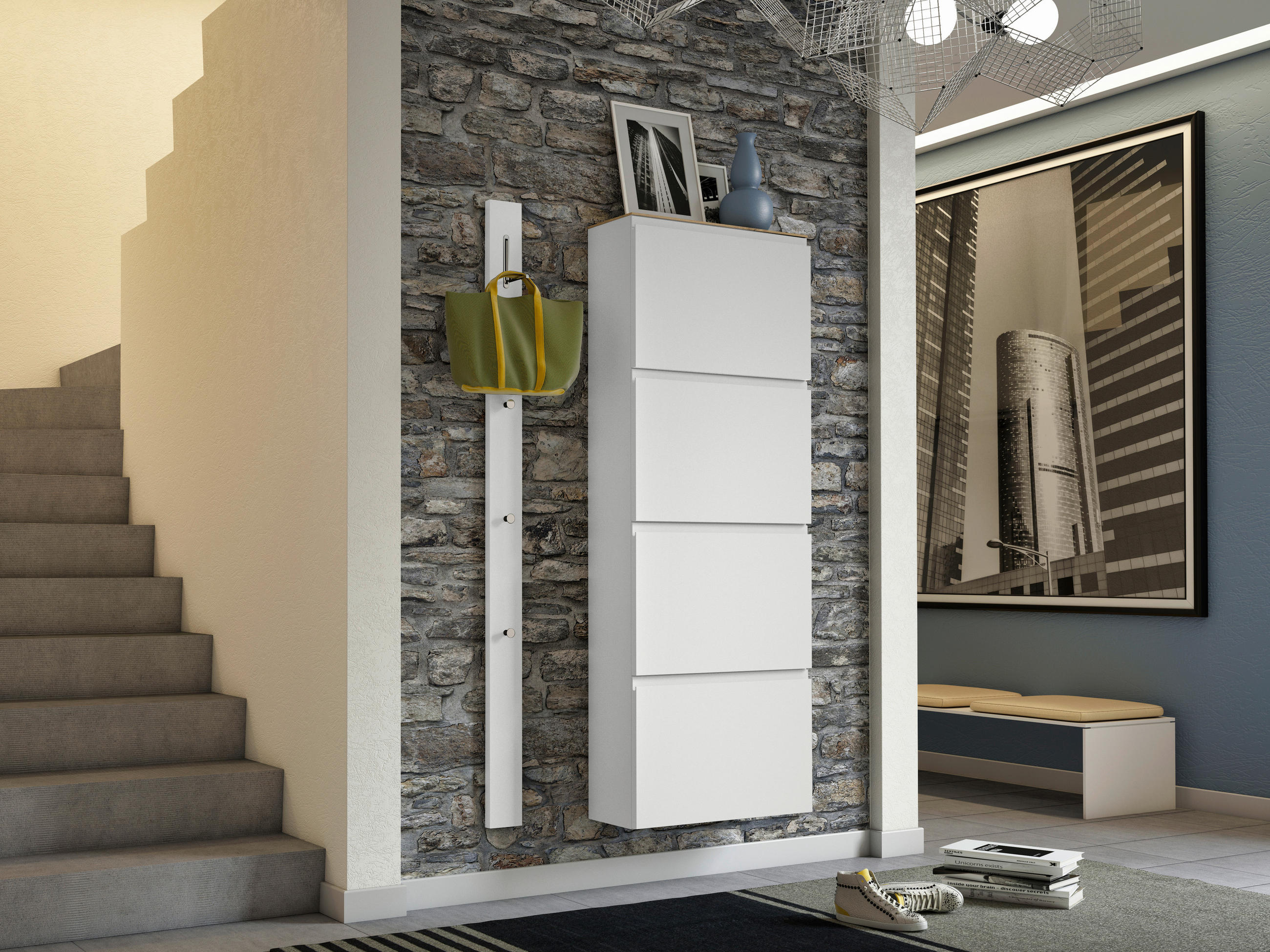 SCHUHKIPPER Gardasee  in 60/162/22 cm  - Eichefarben/Anthrazit, Design, Holzwerkstoff (60/162/22cm) - Moderano