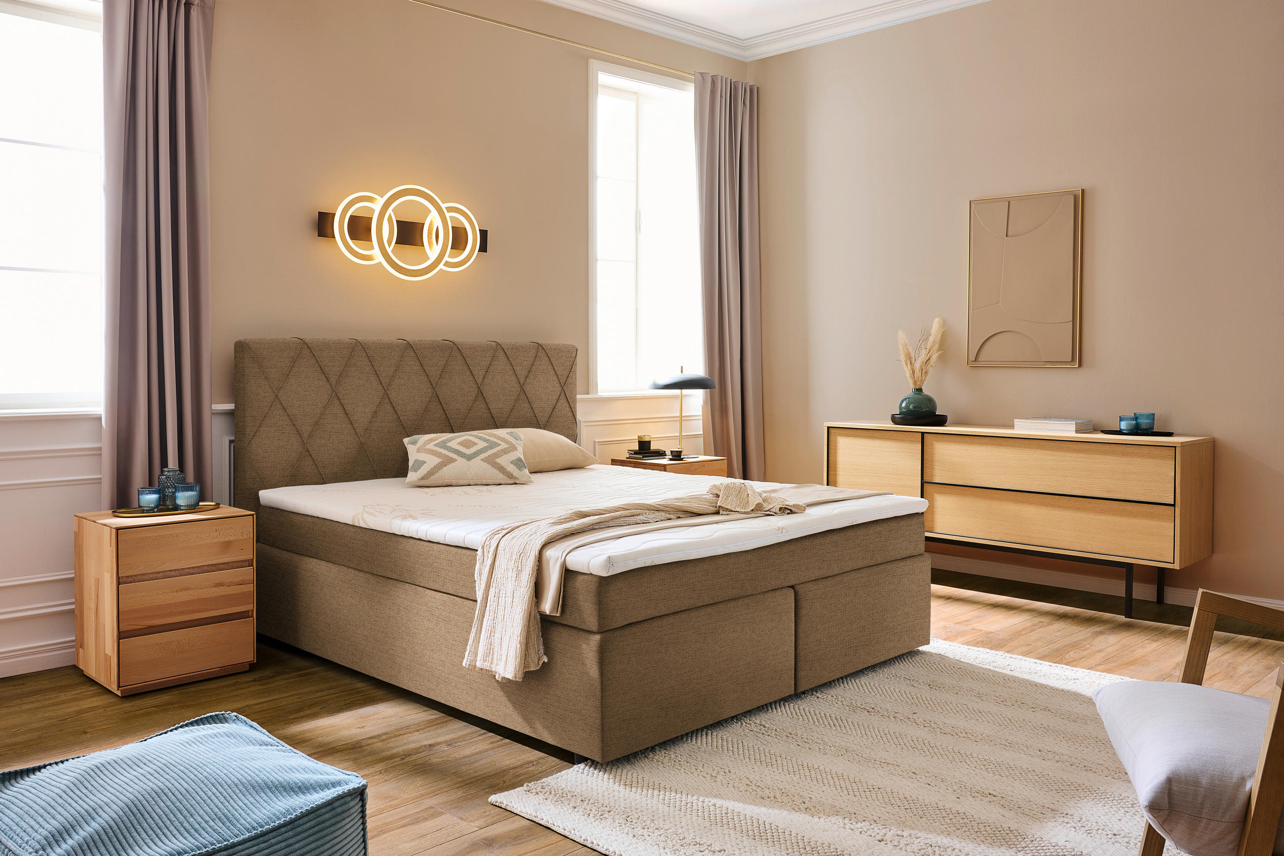 BOXSPRINGBETT 180/200 cm  in Cognac  - Cognac/Schwarz, Design, Kunststoff/Textil (180/200cm) - Xora
