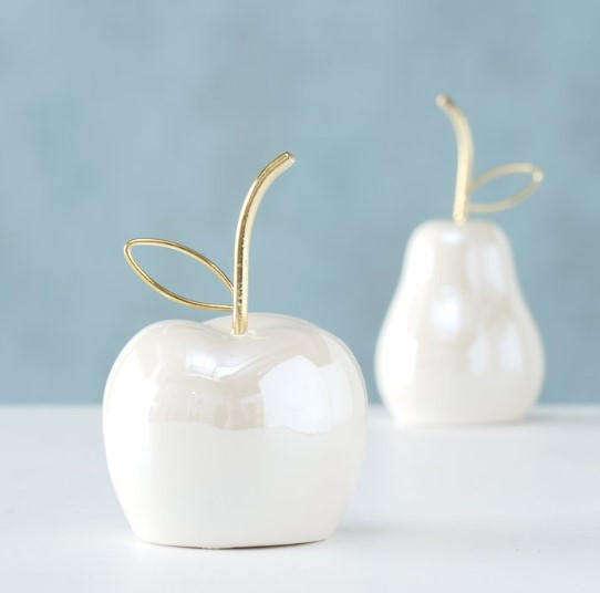 DEKORATIONSÄPPLE - guldfärgad/cremefärgad, Basics, keramik (6/12cm)