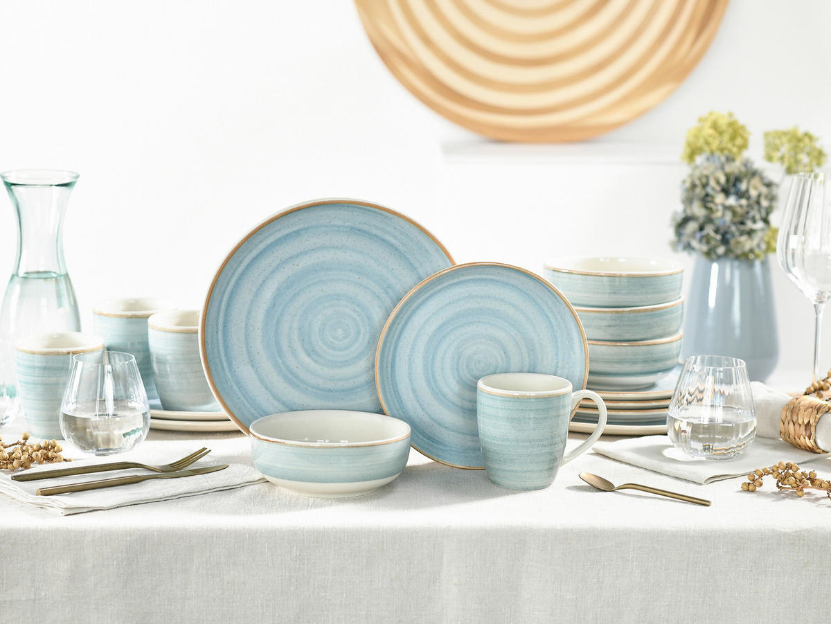 KOMBISERVICE Caoba 16-teilig  - Azurblau/Creme, Basics, Keramik - Creatable
