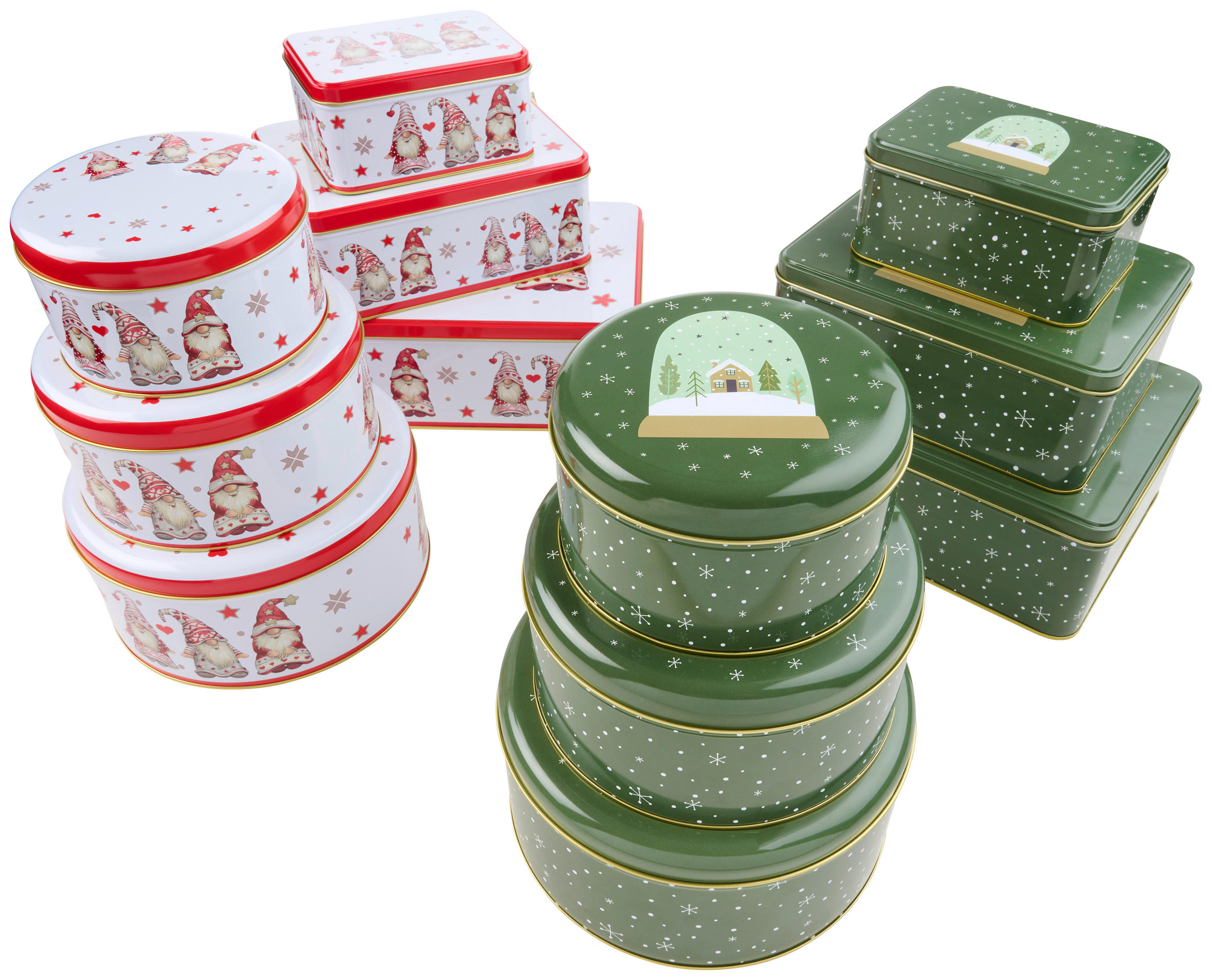 KEKSZESDOBOZ  1,21 l  - piros/fehér, Basics, fém (13,6/8,3cm) - X-Mas